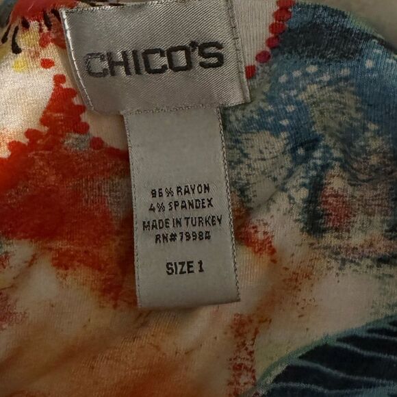 Chico’s Colorful Floral 3/4 Long Sleeve Tee EUC SZ 1 - Picture 8 of 8